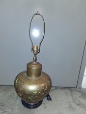Vintage Large Brass Urn Table Lamp On Wood Base picture