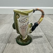 Papel Giftware Fish Mug Novelty Coffee Cup Pedestal Foot Fishing Theme Bass Vtg. picture