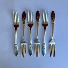 VINTAGE 6 PC SILVER PLATED FORKS SIMEON GEORGE ROGERS ONEIDA PRESENTATION 1948 picture
