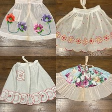 Vintage 1950s Half Aprons Lot (4) Sheer Floral Embroidered Hostess Kitchen Retro picture
