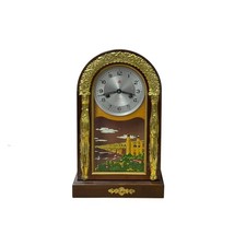 Oriental Vintage Arch Top Wood Mantel Color Scenery Graphic Display Clock GB866 picture