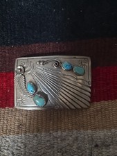 Vintage Franklin Yazzie Navajo Silver Belt Buckle picture