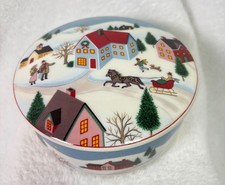 Mikasa Holiday Village Covered Trinket Box Christmas Winter Scene Japan Porcelai picture