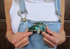 RARE Vintage 1980 Green Volkswagen Beetle Belt Buckle VW Bug 3-D Bergamot Brass picture