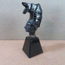 Vintage Mexican Black Obsidian & 925 Sterling Silver Mayan King Pakal Bust Art picture