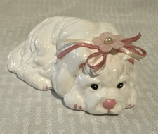 Vintage 1988 Trippies Inc White Ceramic Lying Puppy Dog Figurine Pink Bow Taiwan picture