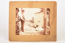 1880s Mounted Albumen Print 6¼ x5⅜'' - Husband & Wife with Chickens V23 picture