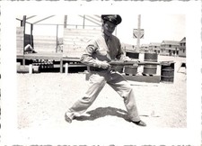 1942 Camp Roberts California WWII Soldier Rifle Photo Vintage Military Snapshot picture