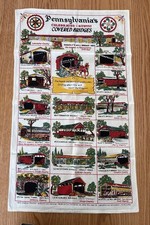 Vintage Pennsylvania Covered Bridges Tea Towel 100% Cotton Fabric 15.5