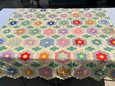 Vintage grandma’s Garden Hand Sewn Quilt. 80” X 80” Multicolor picture