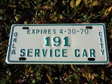 Vintage 1970 OKLAHOMA CITY SERVICE CAR LICENSE PLATE 191 Metal Embossed picture