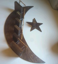 Vtg MCM Wooden Crescent Moon Staircase Shelf Wall Hanger picture