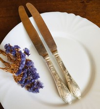 Set of 6 vintage table knives, Soviet melchior dinner knives, Retro serving ware picture