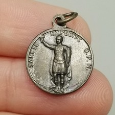 Vintage St Saint Expedite Pendant Medal Charm Round Silver Tone picture