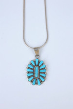 Zuni Sterling Silver Turquoise Cluster Pendant Necklace - 16