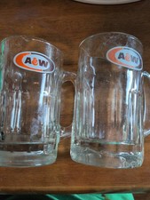 Two Vintage A&W Logo and A&W Root Beer Mugs Heavy Glass   picture