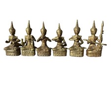 Vintage Brass Thai Musician Figures Traditional Siam Temple Sculpture Amulet picture