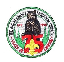 Great Smoky Mountain Council 75 Years Camping Scout Patch 1990 Bear BSA picture