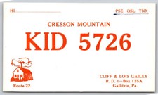 Vintage QSL Card Cresson Mountain KID 5726 Gallitzin PA Amateur Radio C50 picture