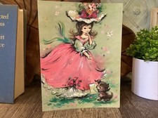 Vintage Girl Mid Mod Friends Dog Floral  Greeting Card Retro Mod Very Brady picture