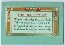 c1910's Too Much To Say Motto Arts Crafts Unposted Antique Postcard picture