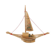 Handmade Vintage Japanese Bamboo Miniature Boat Ship Junk Sail Boat 7.5