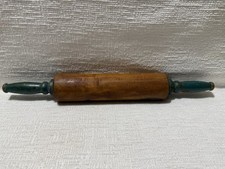 Vtg. 1920’s-30’s? Turquoise Green Painted Handles 19.25” Wooden Rolling Pin picture
