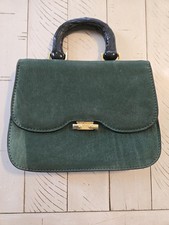 Vintage Mark Cross Green Leather Handbag Made in Italy Lucite Handle Top Handle picture
