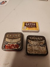 3 Vintage Tiny Tin Containers Ex-Lax X 2 And Bayer Aspirin picture
