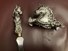 Arthur Court Desk Set Equestrian Horses Heads Letter Opener & Bus. Card Holder picture