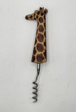 Vintage Hand Carved Wooden Giraffe Corkscrew African Folk Art Barware Tool 6.25