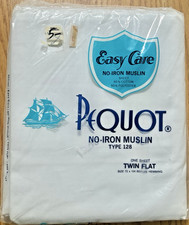 Sealed Vtg NOS PEQUOT Brand No Iron  Fine Muslin Twin Flat Sheet White picture