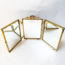 Vintage Bombay Company Brass Trifold Hollywood Regency Tabletop Vanity Mirror picture