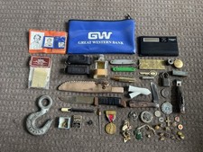 Estate Junk Drawer Lot Vintage Knife Pin Coin Lock picture