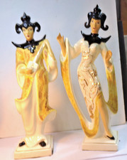 Vintage MCM Chinese Oriental Asian Man + Woman Figurines Unbranded GILNER? 16