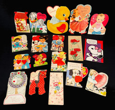 20 Vintage Valentine Cards Lot 1950s Mid Century Kids Animals Die Cut Glitter picture