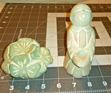 Isabel Bloom pair of figures Singing Angel Candle Holder & flower basket  Signed picture