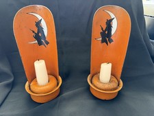 Antique Halloween Witch And Moon Metal Wall Sconces picture