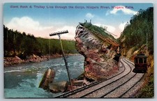 Giant Rock & Trolley Line RR Tracks Niagara Falls Gorge NY C1935 Postcard J28 picture