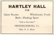 Hartley Hall Quiet Rooms Mrs SA Hays Fredericksburg VA 1931 VA Ad TAK2-S37 picture