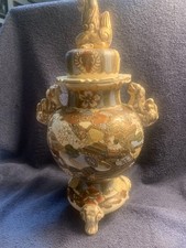 Vintage Satsuma Pottery Lidded Jar with Tripod Base picture