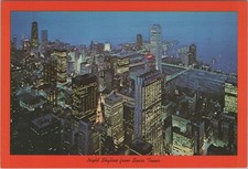 Chicago Illinois IL Aerial night view of downtown Chicago and Lake 4x6 Postcard picture