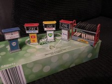 5Vintage Toy Garage Petrol Pumps / BP, FINA,SUPER SHELL,MOBIL,ESSO and tyre rack picture