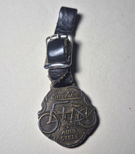 Vintage Excelsior Auto Cycle Club Motorcycle Leather Fob Medallion Keychain picture