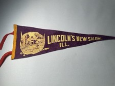 Vintage LINCOLN'S NEW SALEM WAGON WHEEL INN ILL ILLINOIS FELT Pennant 17