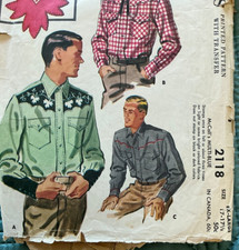 Vintage 1956 2118 Men’s XL 17.5 McCall’s pattern western cowboy shirt rodeo picture