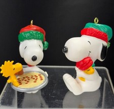 Hallmark Snoopy & Woodstock Peanuts Christmas Ornaments Vintage 1990s Pizza Dog picture