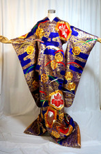 Japanese kimono,UCHIKAKE,Wedding Robe,Gold foil/thread,Deep Blue,L5'10