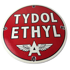 Vintage Flying A Gasoline Sign - Tydol Ethyl Porcelain Gas Pump Service Sign picture