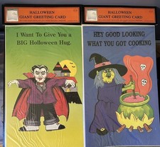 Vtg Large Halloween Witch & Vampire Greeting Cards 1995 Sealed Set Of 2 picture